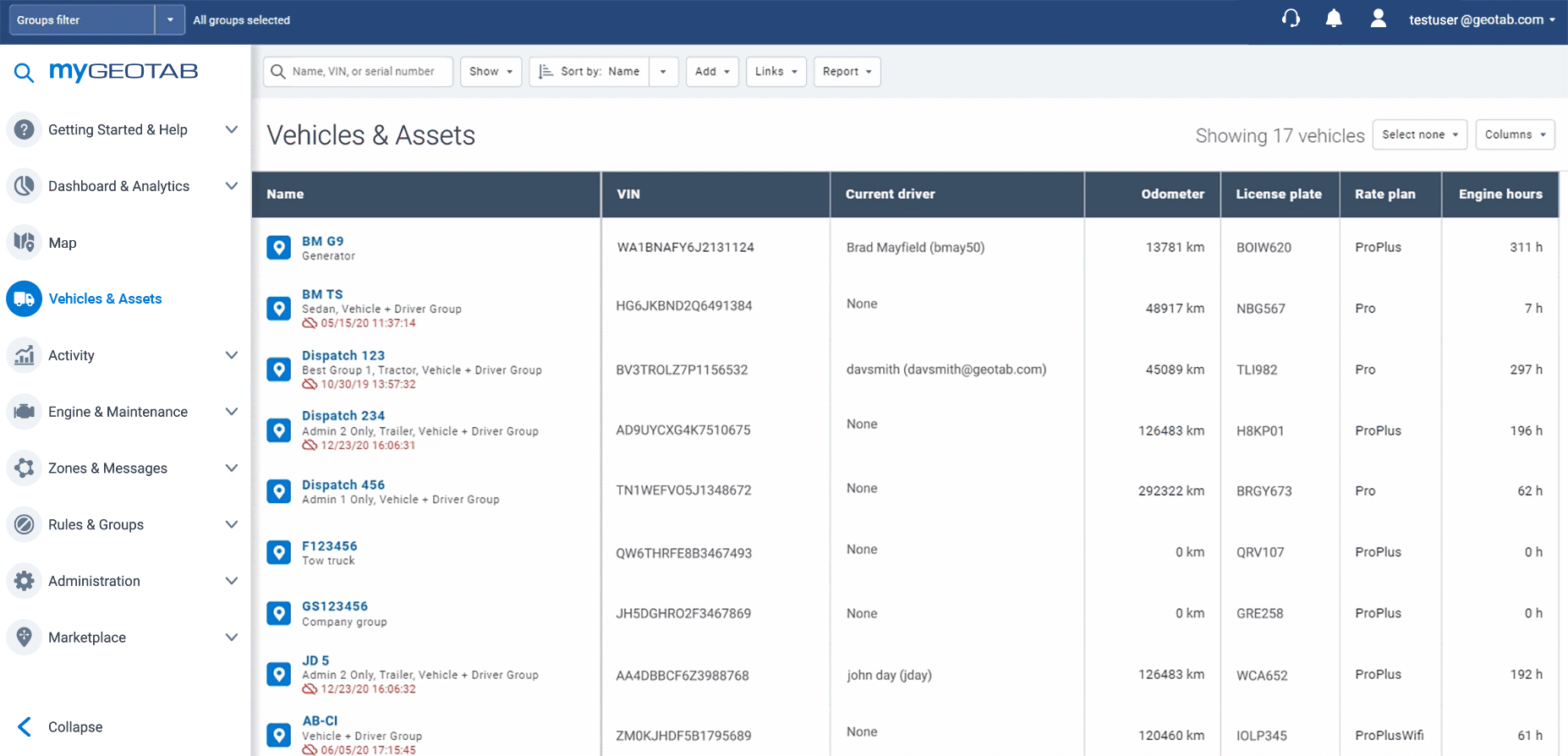 Tables MyGeotab new design